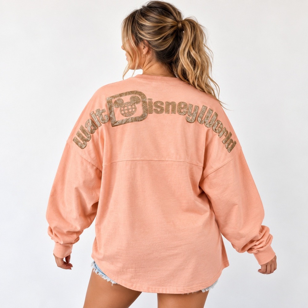 Disney Spirit Jersey Walt Disney World Womens Size M Pink Rose Gold Glitter Y2K